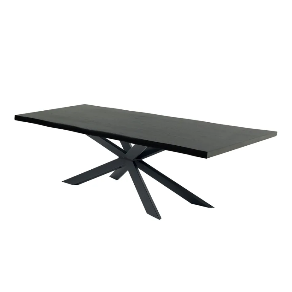 Mesa de cocina moderna en madera chapada y acero Made in Italy - Grotta viadurini