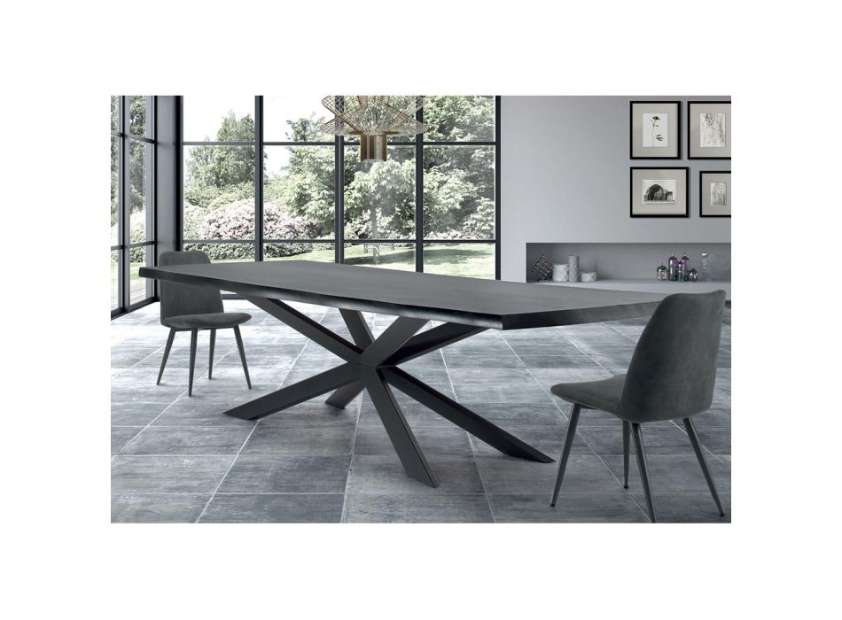 Mesa de cocina moderna en madera chapada y acero Made in Italy - Grotta viadurini