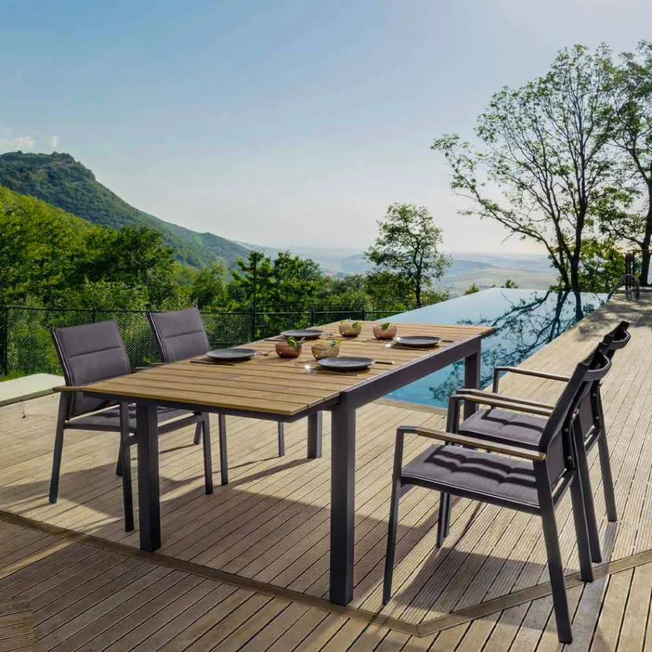 Mesa de exterior extensible hasta 200 cm con tablero en teca - Acabado Bobel viadurini