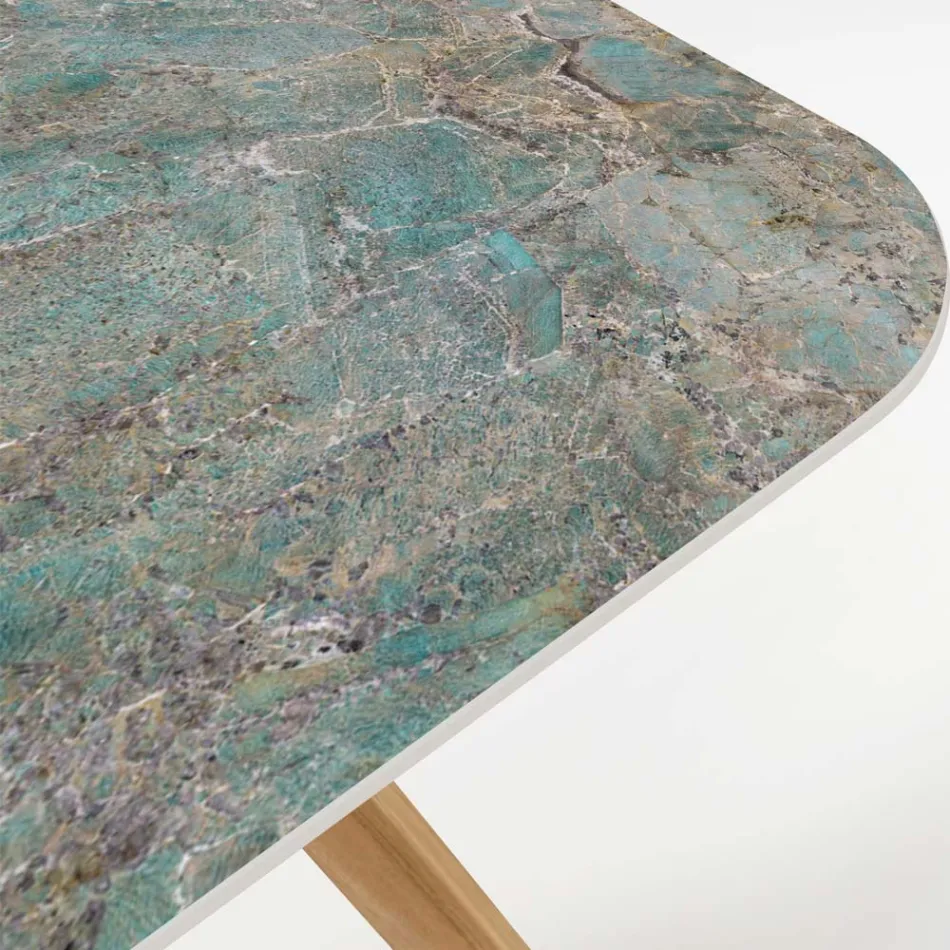 Mesa de Exterior con Base de Madera y Tapa de Cerámica Santos - Infinity viadurini