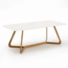Mesa de exterior con base de madera y tapa de cerámica blanca terrazo - Infinity viadurini