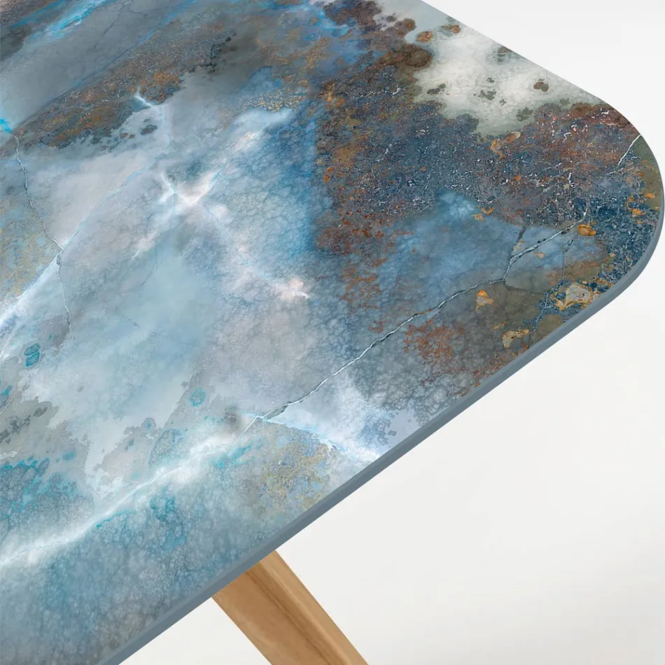 Mesa de exterior con base de madera y tapa de cerámica Thunderstorm - Infinity viadurini