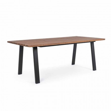 Mesa de exterior de madera de acacia con patas de acero pintado - Sheldon viadurini