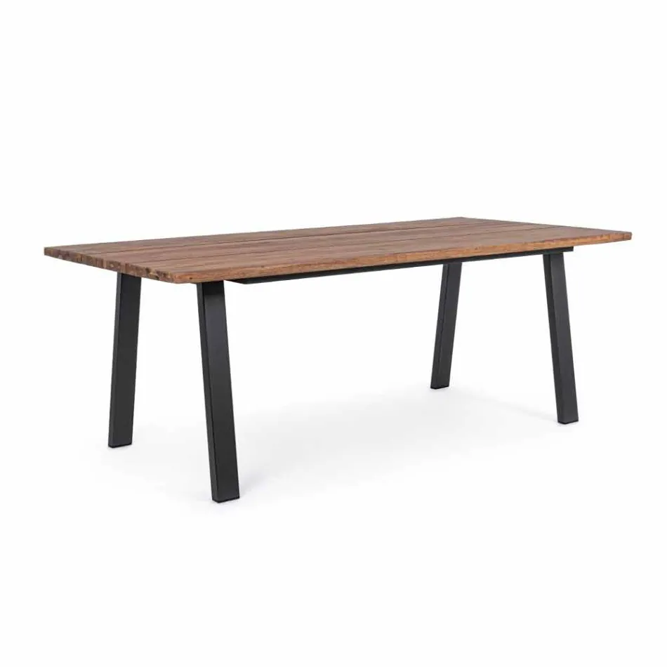 Mesa de exterior de madera de acacia con patas de acero pintado - Sheldon viadurini