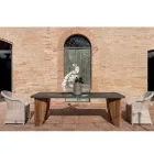 Mesa de exterior en microcemento Okumè y acabado en teca Made in Italy - Pencil viadurini