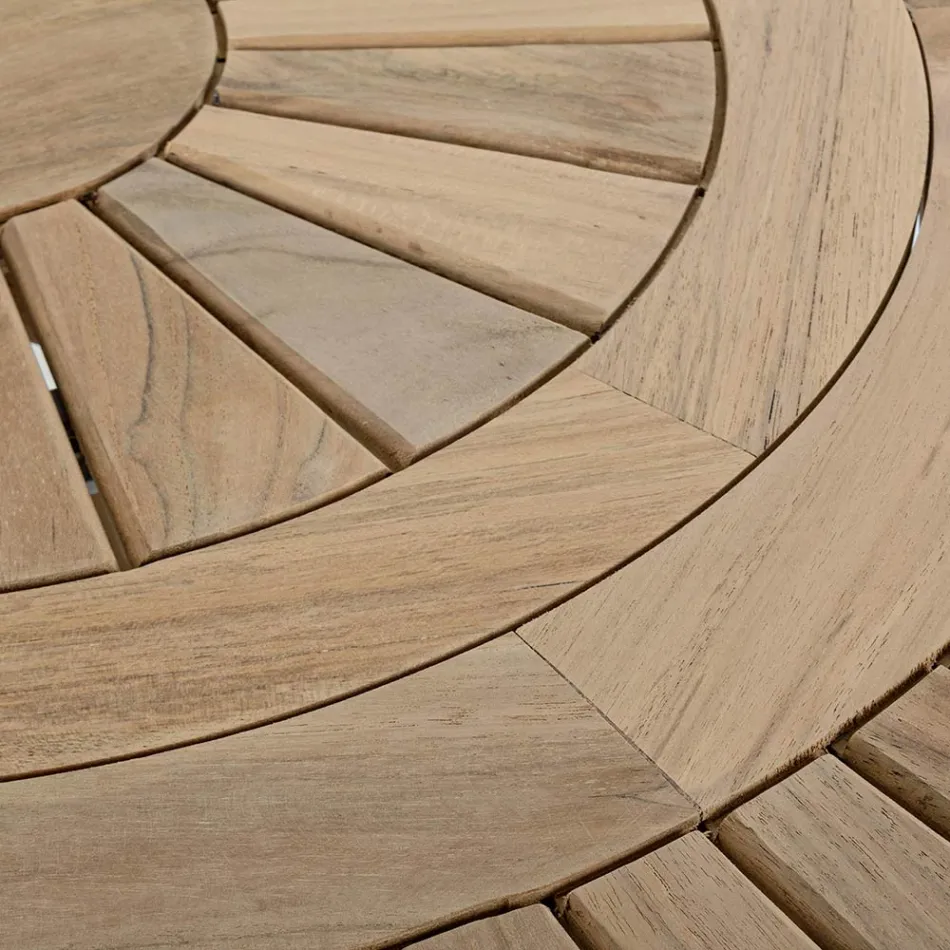 Mesa de exterior de teca con tapa central giratoria, Homemotion - Dimitris viadurini