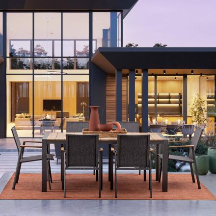 Mesa de Jardín 180x90 cm con Base de Aluminio y Tapa de Teca - Mean viadurini