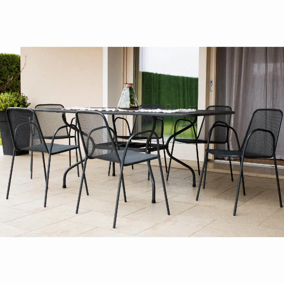 Mesa de jardín de malla metálica de 180 cm, fabricada en Italia - Lirion viadurini