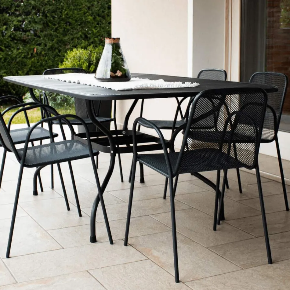 Mesa de jardín de malla metálica de 180 cm, fabricada en Italia - Lirion viadurini