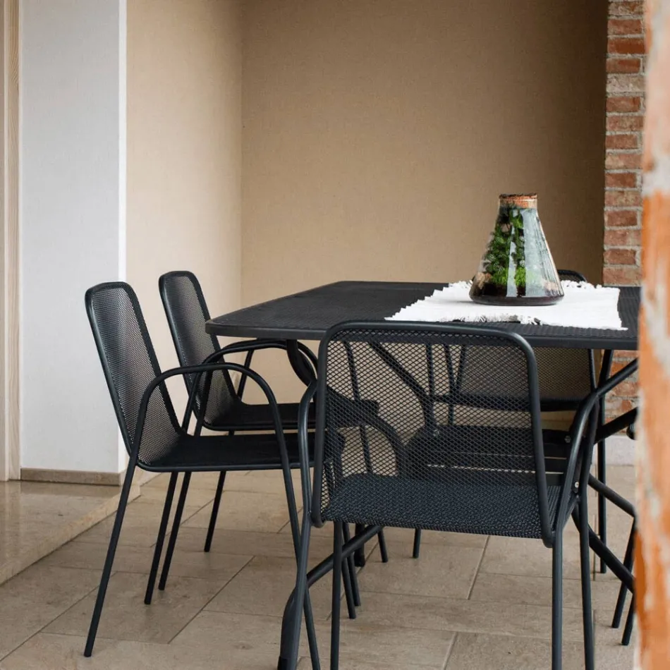 Mesa de jardín de malla metálica de 180 cm, fabricada en Italia - Lirion viadurini