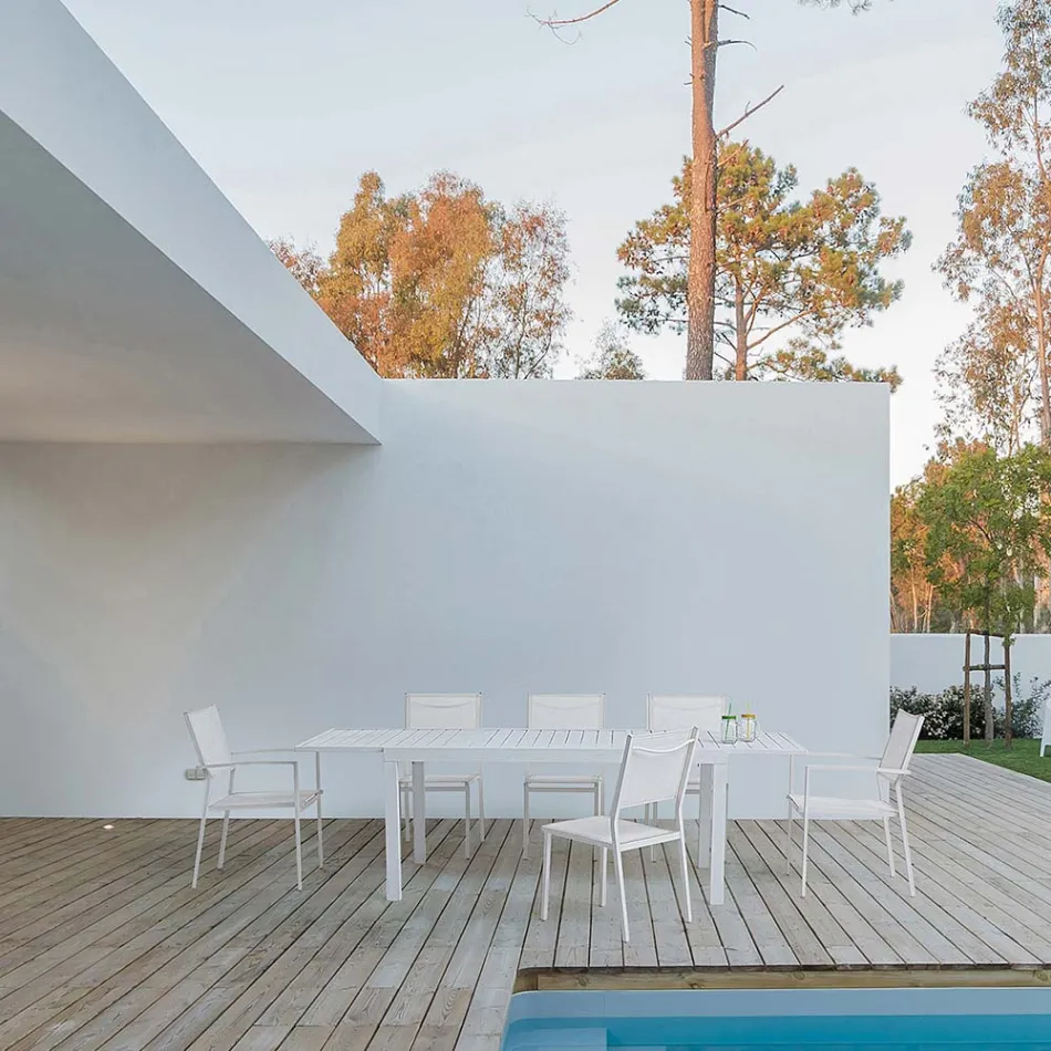 Mesa de Jardín Extensible hasta 240 cm en Aluminio Blanco o Topo - Franz viadurini