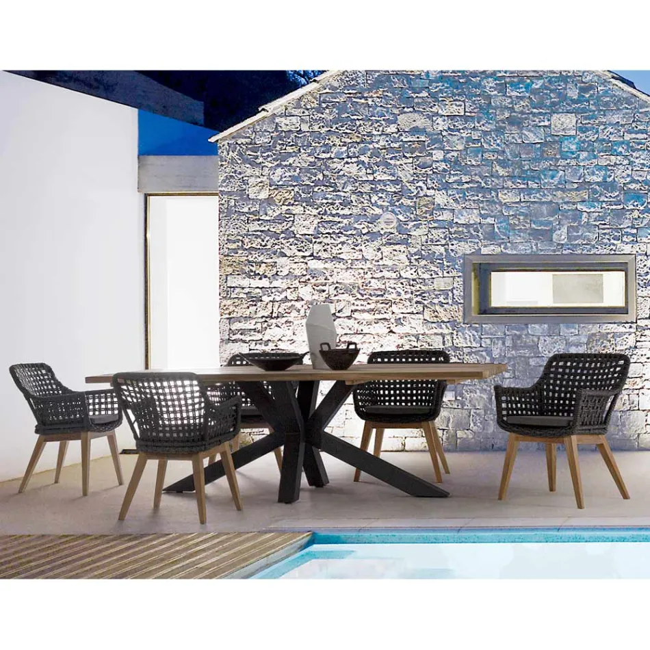 Mesa de jardín con tablero de madera de teca de Homemotion - Cowen Design viadurini