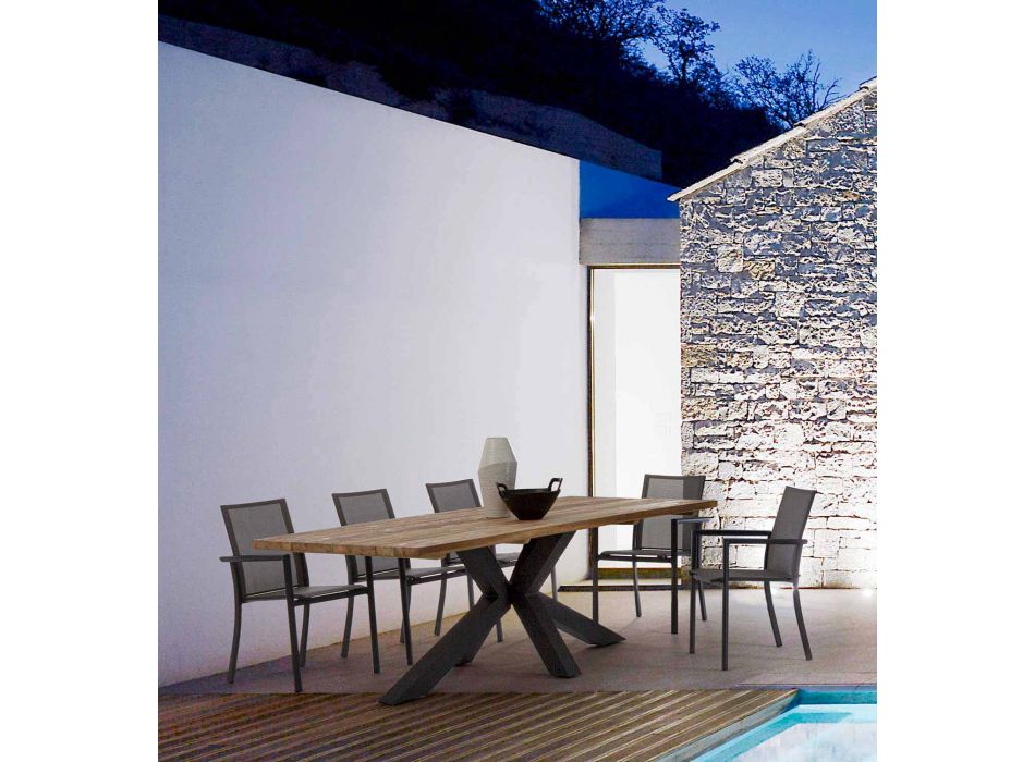 Mesa de jardín con tablero de madera de teca de Homemotion - Cowen Design viadurini