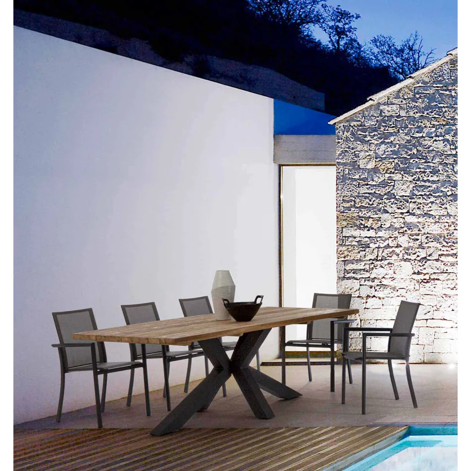 Mesa de jardín con tablero de madera de teca de Homemotion - Cowen Design viadurini