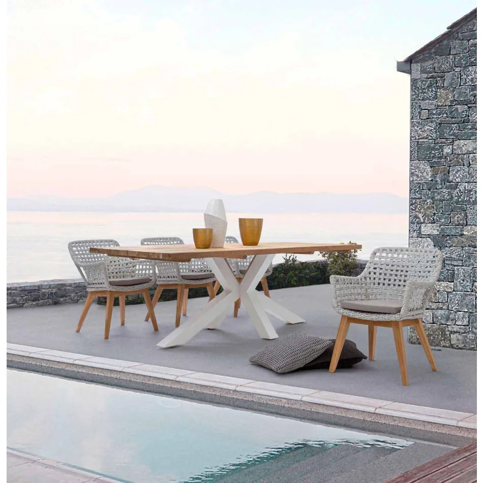 Mesa de jardín con tablero de madera de teca de Homemotion - Cowen Design viadurini