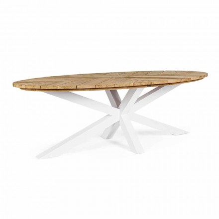 Mesa de jardín con tablero de teca y base de aluminio, Homemotion - Leotto viadurini