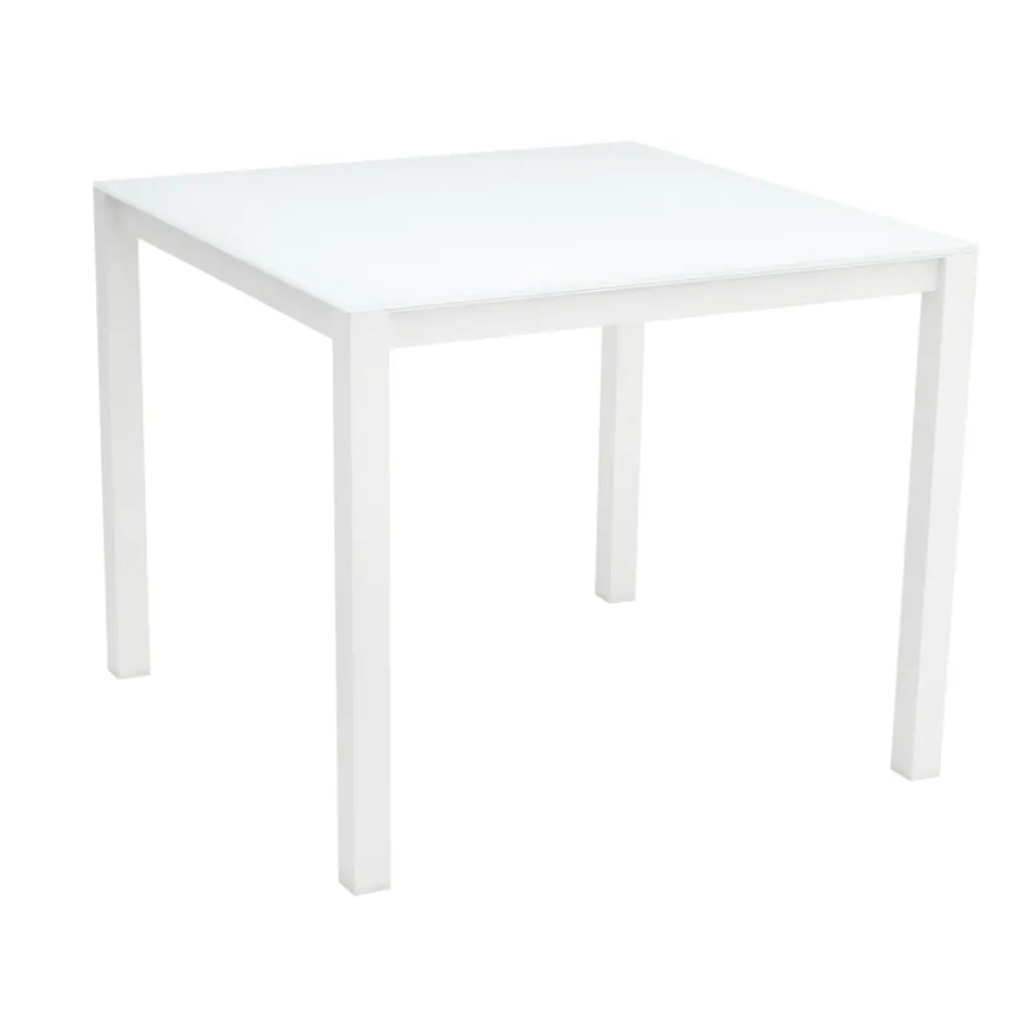 Mesa de jardín con estructura de aluminio pintado y tapa de cristal - Salim viadurini