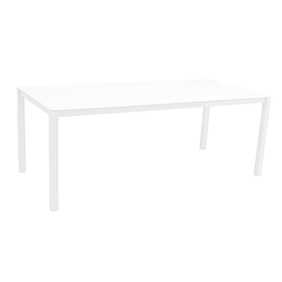 Mesa de jardín con estructura de aluminio pintado y tapa de cristal - Salim viadurini