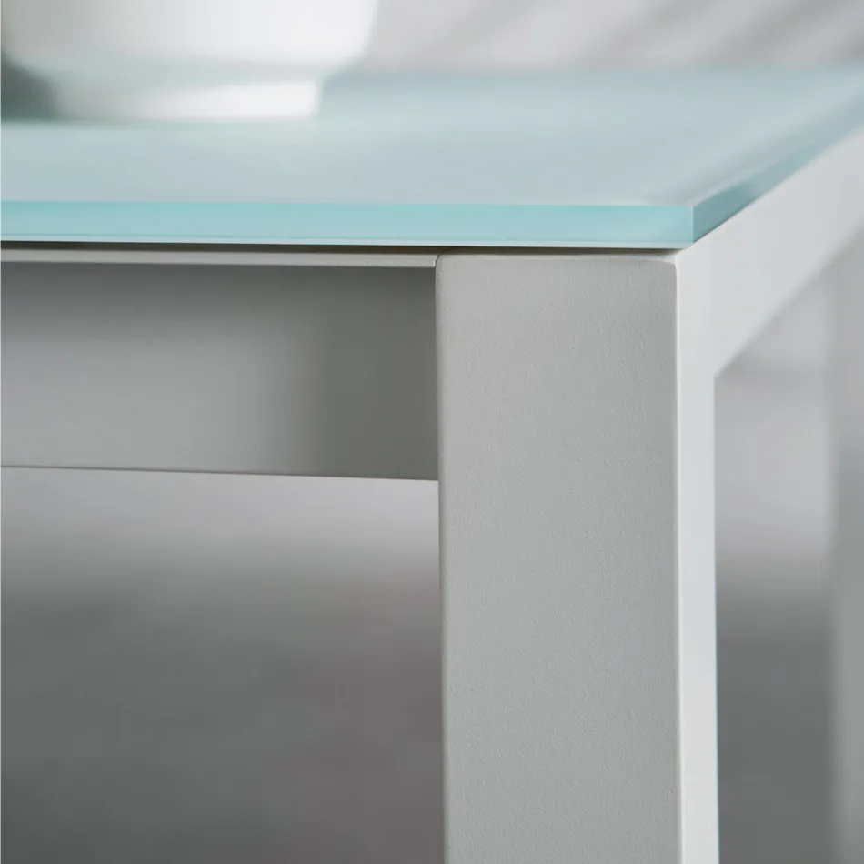 Mesa de jardín con estructura de aluminio pintado y tapa de cristal - Salim viadurini