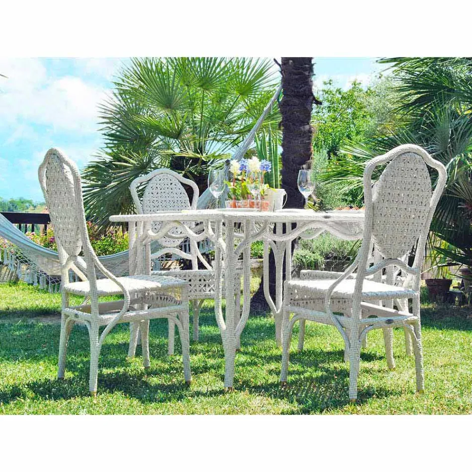 Mesa con tapa de cristal de diseño de jardines Romeo, hecho a mano viadurini