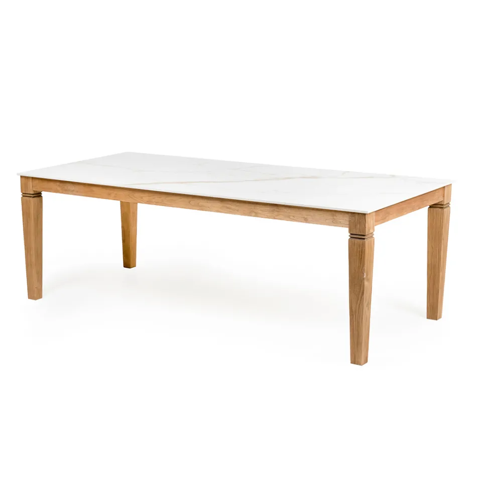 Mesa de Jardín en Teca Natural y Tapa de Cerámica - Artes viadurini