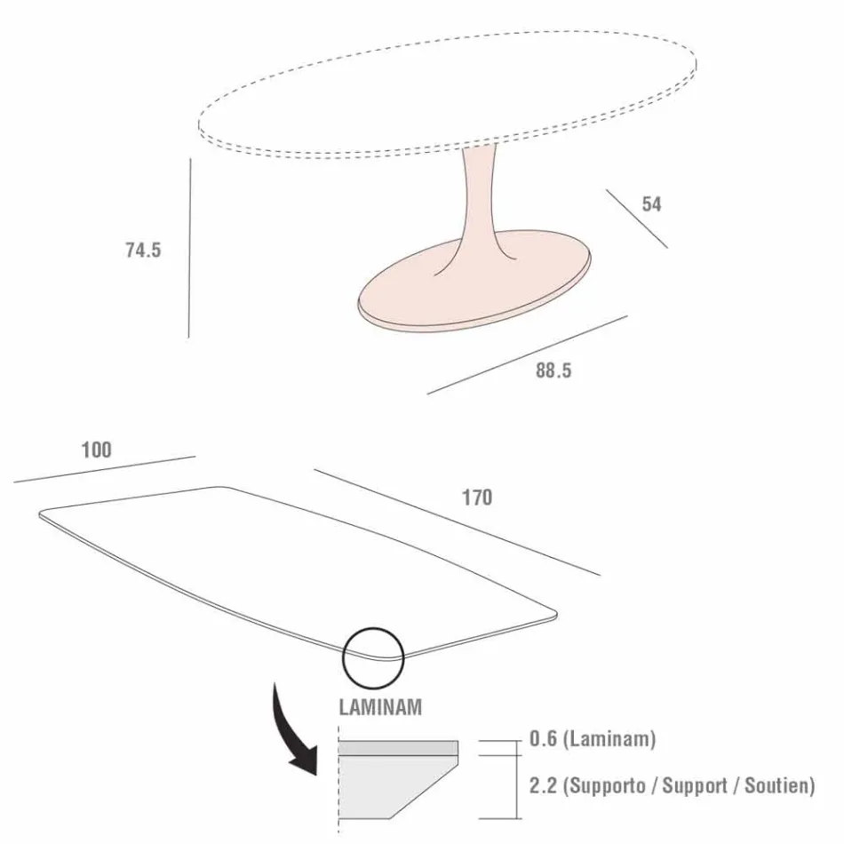 Mesa de comedor Barrel en laminam y mármol sintético Made in Italy - Brontolo viadurini