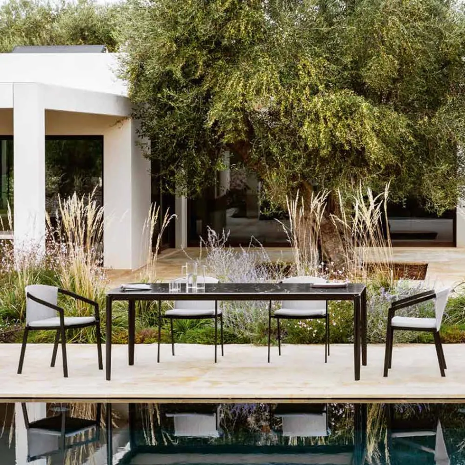 Mesa de Comedor de Exterior Extensible 318 cm en Aluminio y Gres - Filomena viadurini