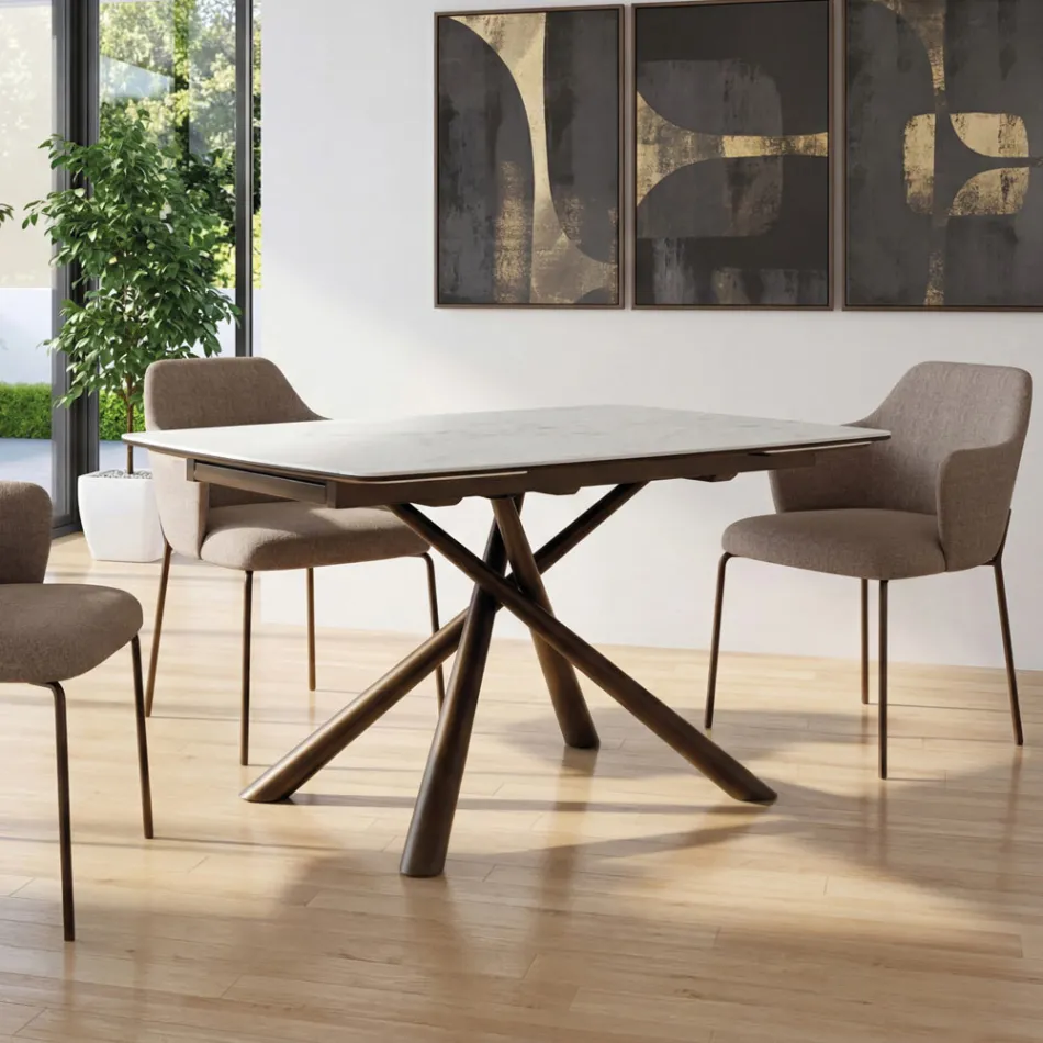 Mesa de comedor extensible (200/230 cm) de cristal, cerámica y metal - Naisha viadurini
