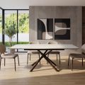 Mesa de comedor extensible (200/230 cm) de cristal, cerámica y metal - Naisha