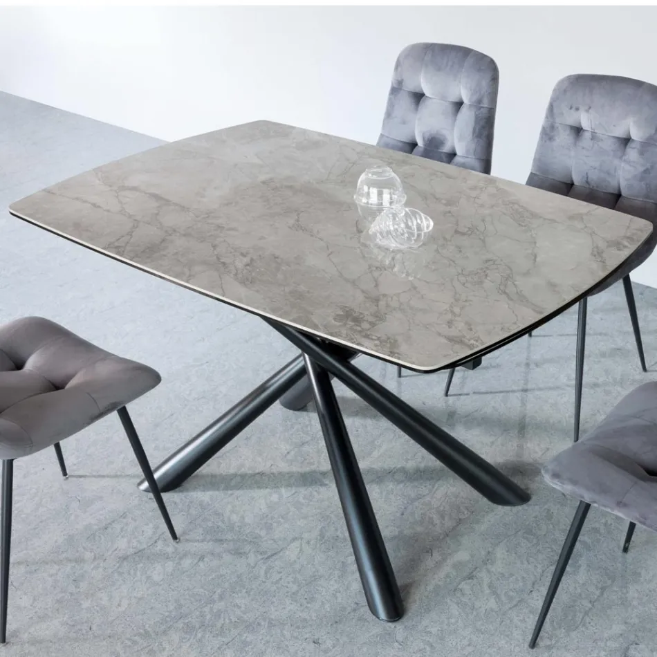 Mesa de Comedor Extensible hasta 200 cm en Vitrocerámica y Metal - Naisha viadurini