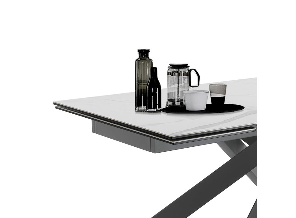 Mesa de comedor extensible hasta 240 cm en cerámica y acero - Relieve viadurini