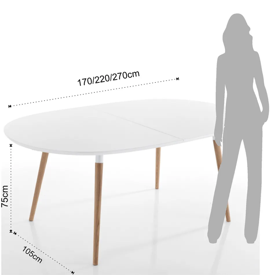 Mesa de comedor extensible hasta 270 cm en MDF y madera maciza - Maurizio viadurini