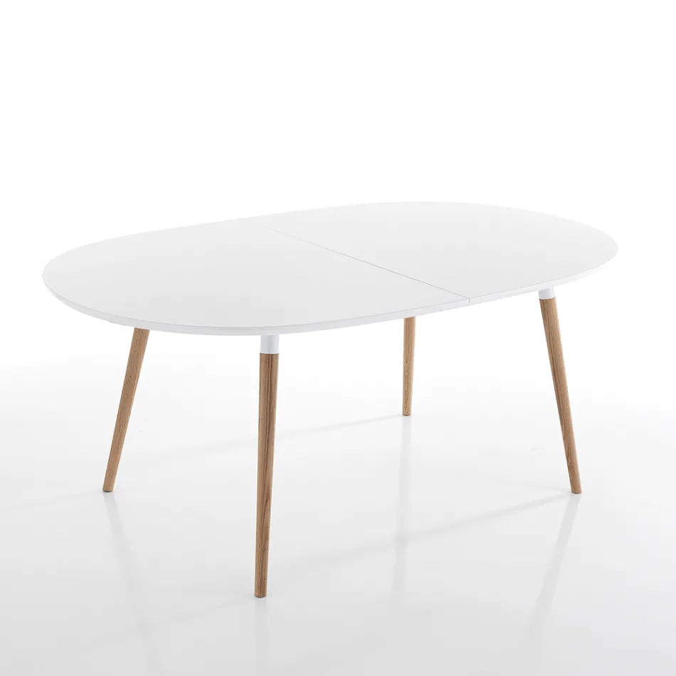 Mesa de comedor extensible hasta 270 cm en MDF y madera maciza - Maurizio viadurini