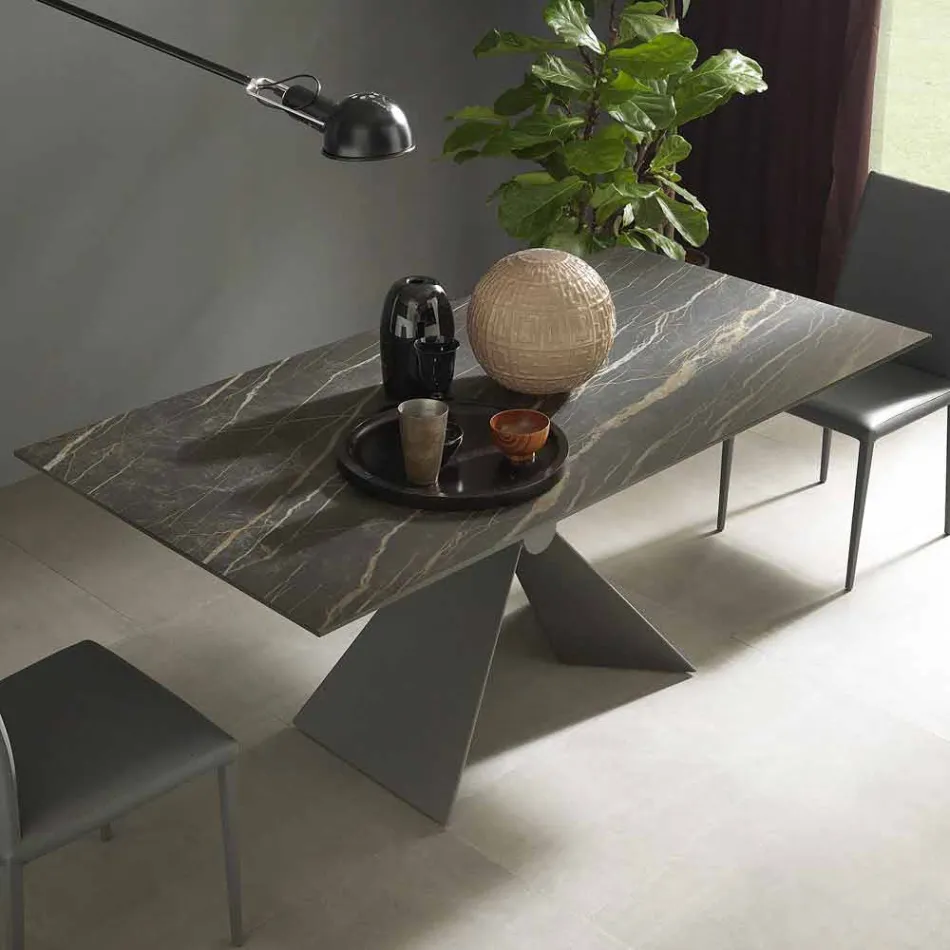 Mesa de comedor extensible a 298 cm en metal y tapa de cerámica - Anaconda viadurini