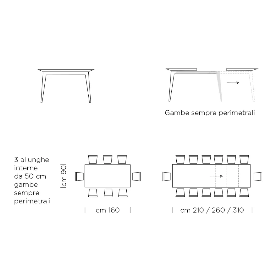 Mesa de Comedor Extensible hasta 310 cm en Laminado Made in Italy - Años Setenta viadurini