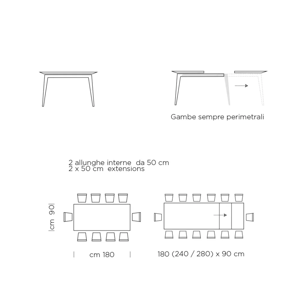 Mesa de Comedor Extensible hasta 310 cm en Laminado Made in Italy - Años Setenta viadurini