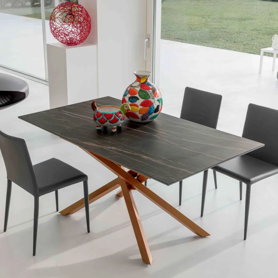 Mesa de comedor extensible con estructura de metal fabricada en Italia - Elástica viadurini