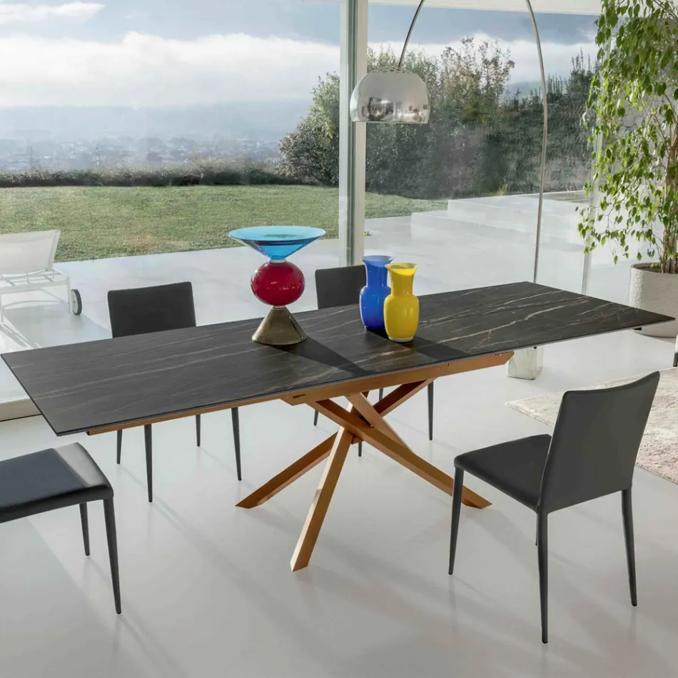 Mesa de comedor extensible con estructura de metal fabricada en Italia - Elástica viadurini