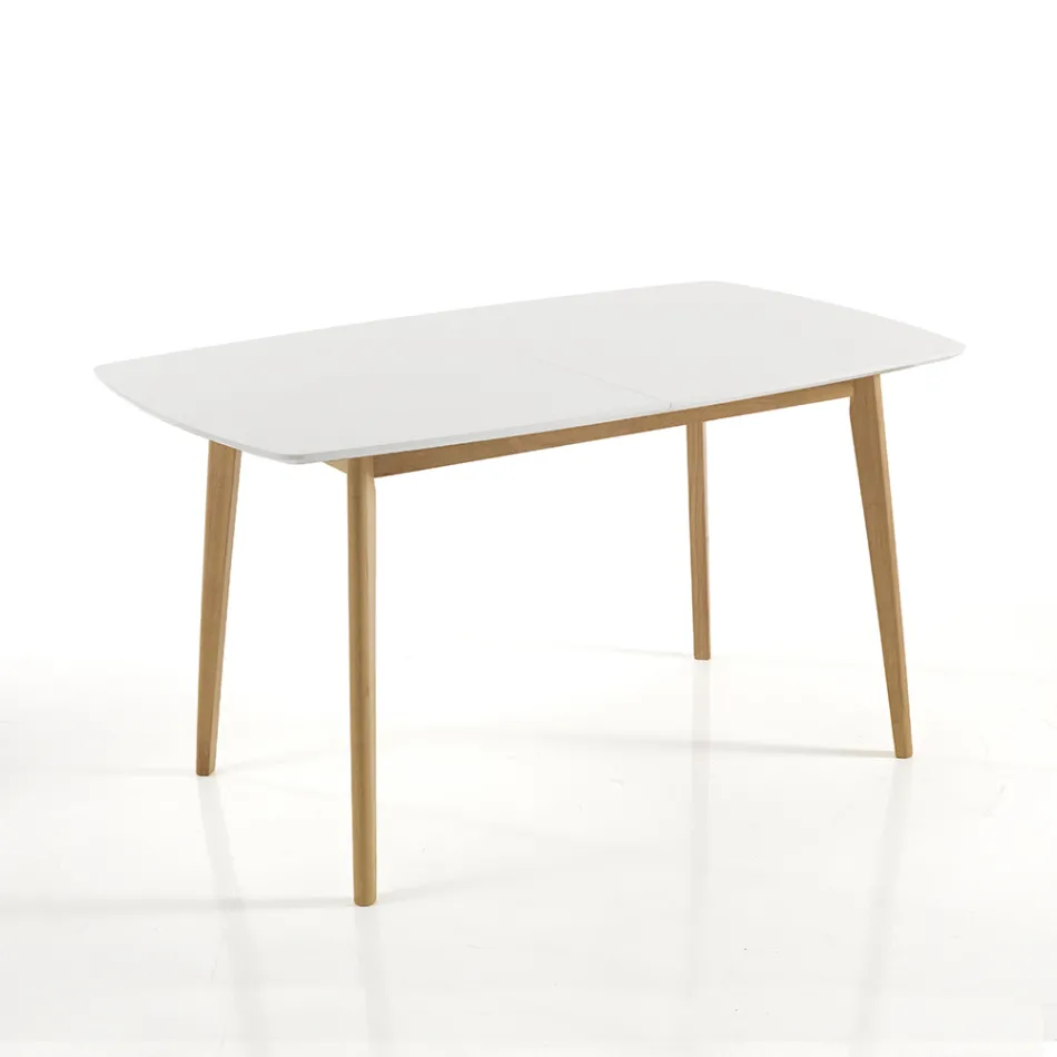 Mesa de comedor extensible hasta 150 cm en MDF y madera maciza - Decio viadurini