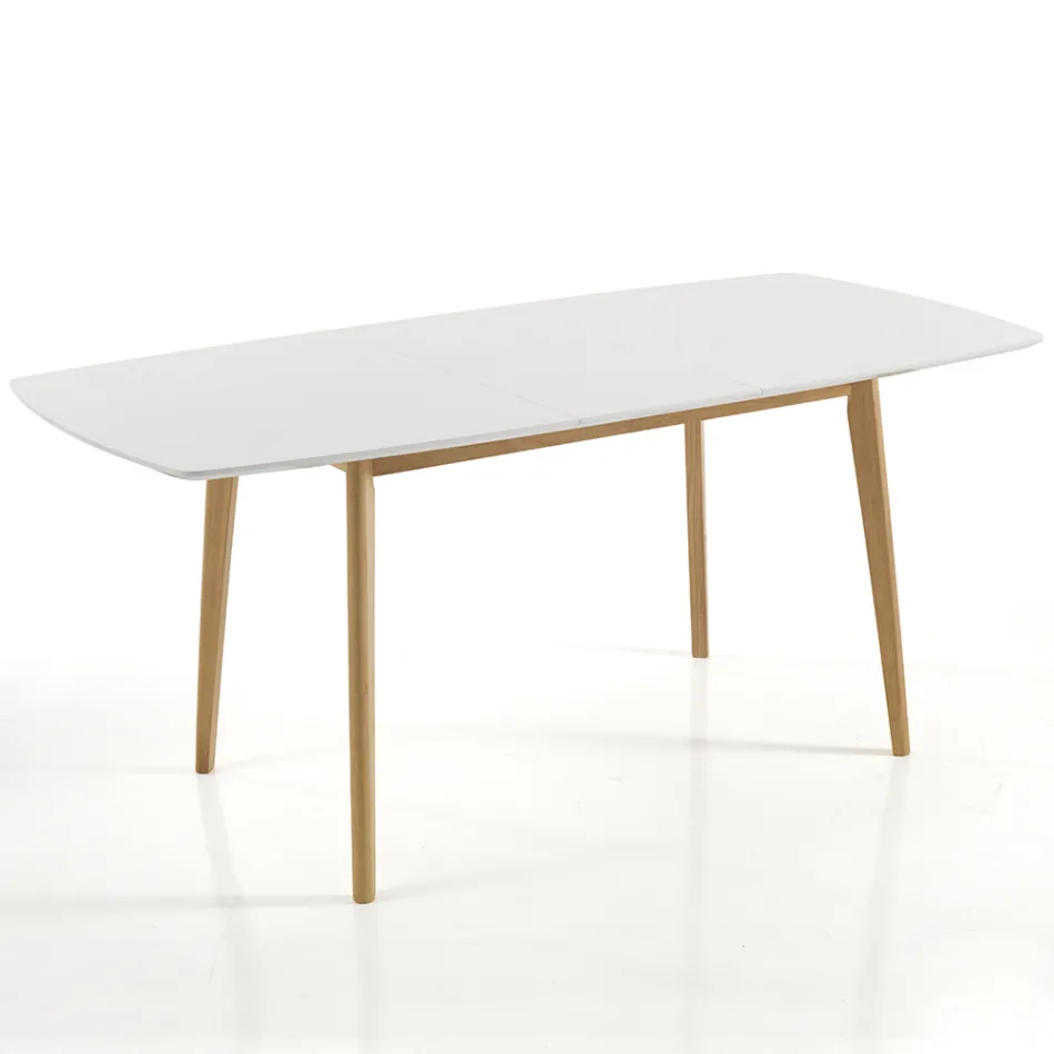 Mesa de comedor extensible hasta 150 cm en MDF y madera maciza - Decio viadurini