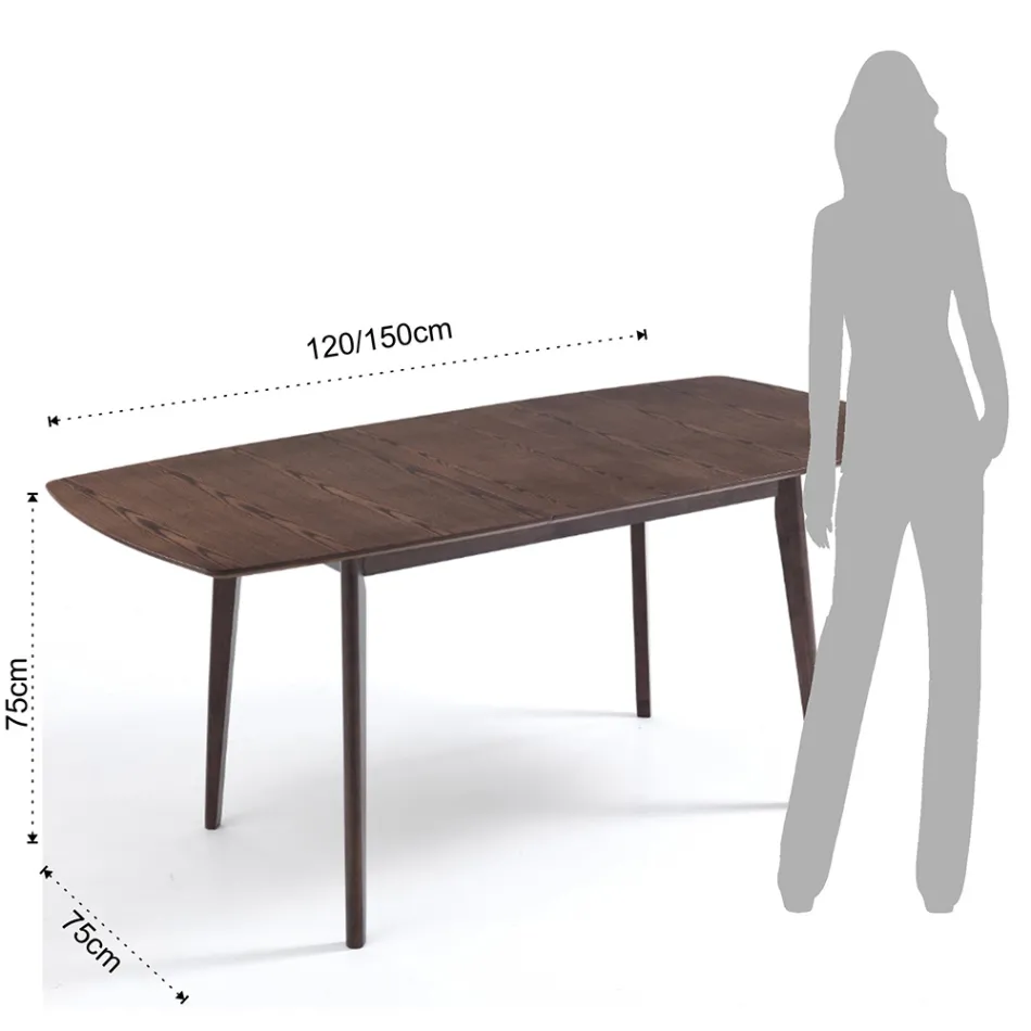 Mesa de comedor extensible hasta 150 cm en MDF y madera maciza - Decio viadurini