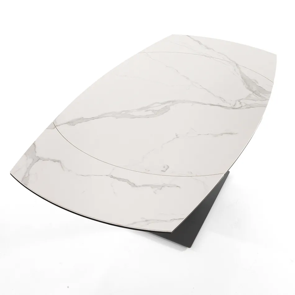 Mesa de comedor extensible hasta 180 cm en cerámica y acero - Catone viadurini