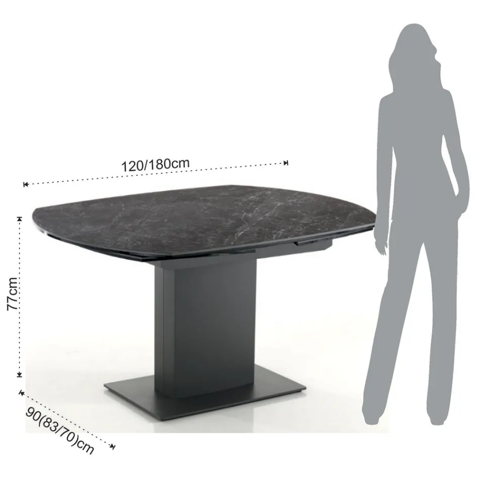 Mesa de comedor extensible hasta 180 cm en cerámica y acero - Catone viadurini