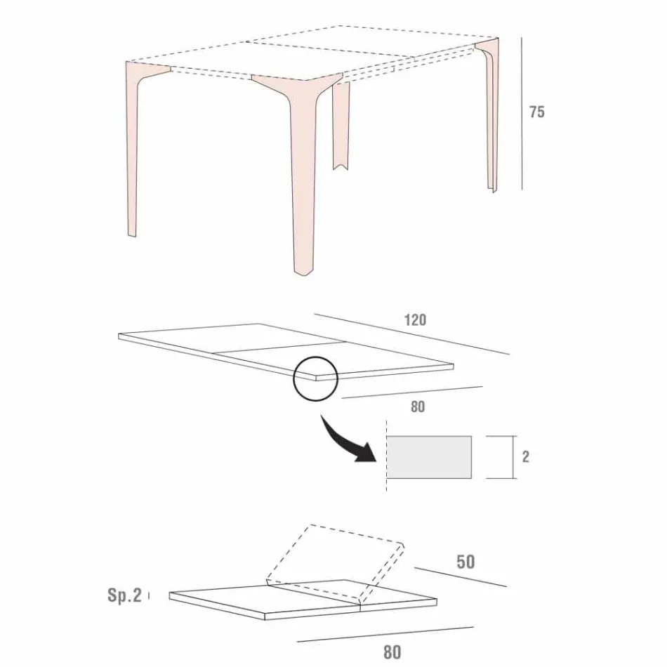 Mesa de comedor extensible hasta 222 cm en Fenix Made in Italy - Vulcano viadurini
