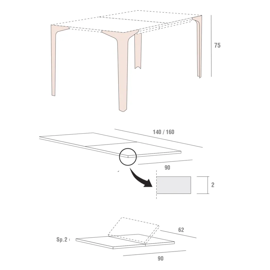Mesa de comedor extensible hasta 222 cm en Fenix Made in Italy - Vulcano viadurini