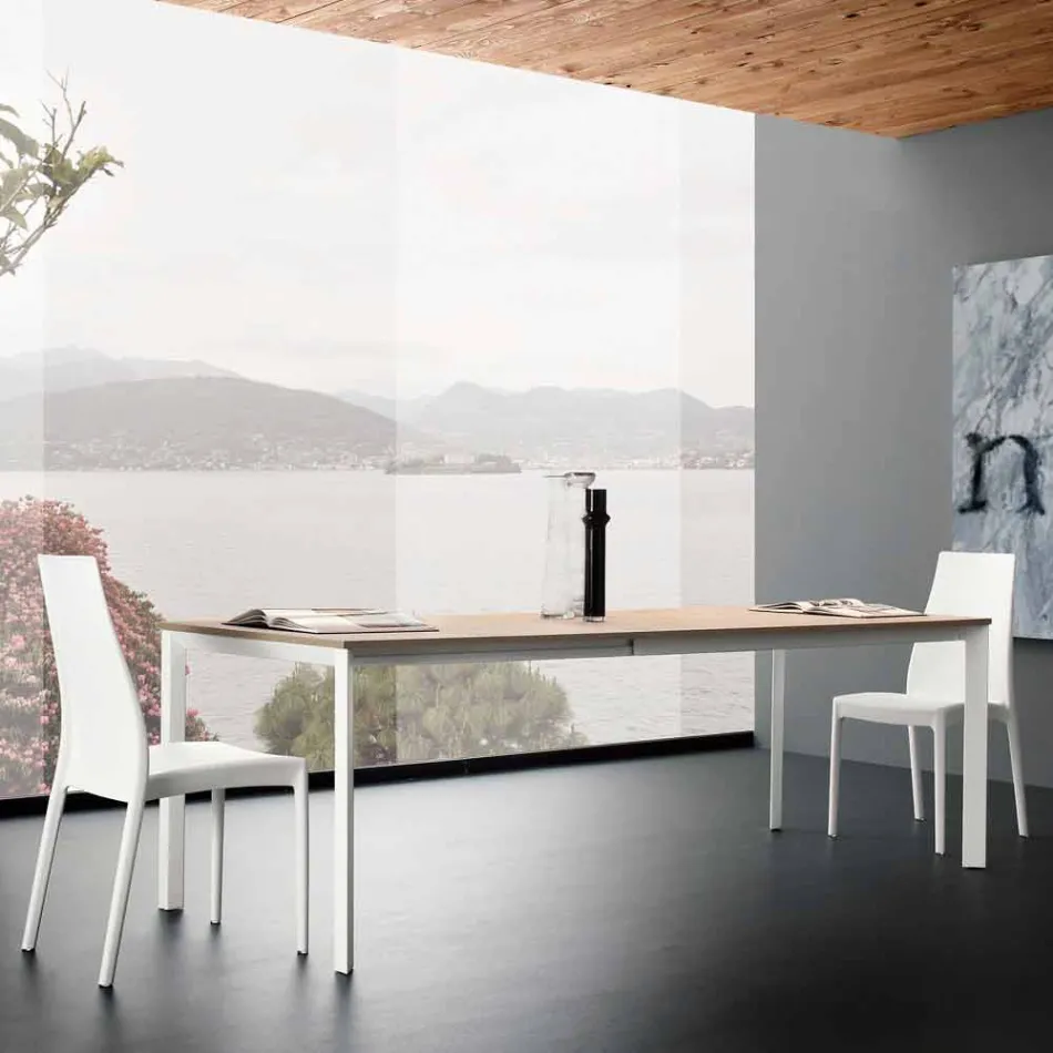Mesa de comedor extensible hasta 230 cm en melamina Made in Italy - Platino viadurini