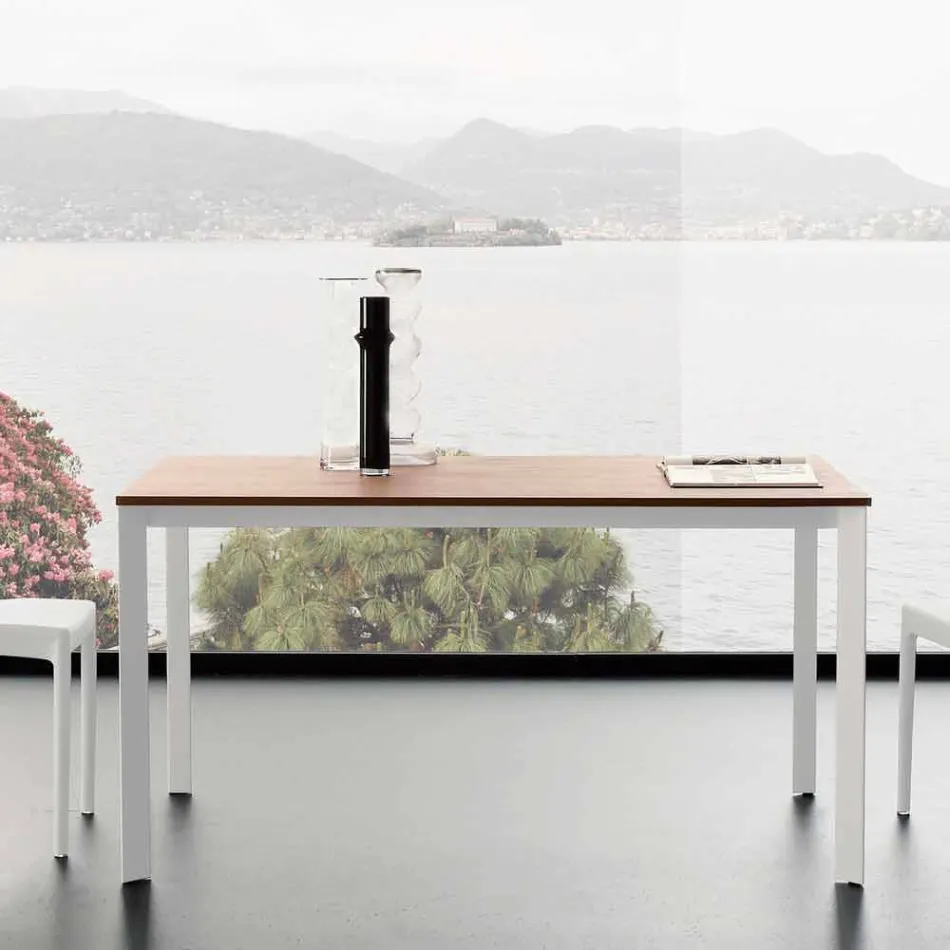 Mesa de comedor extensible hasta 230 cm en melamina Made in Italy - Platino viadurini