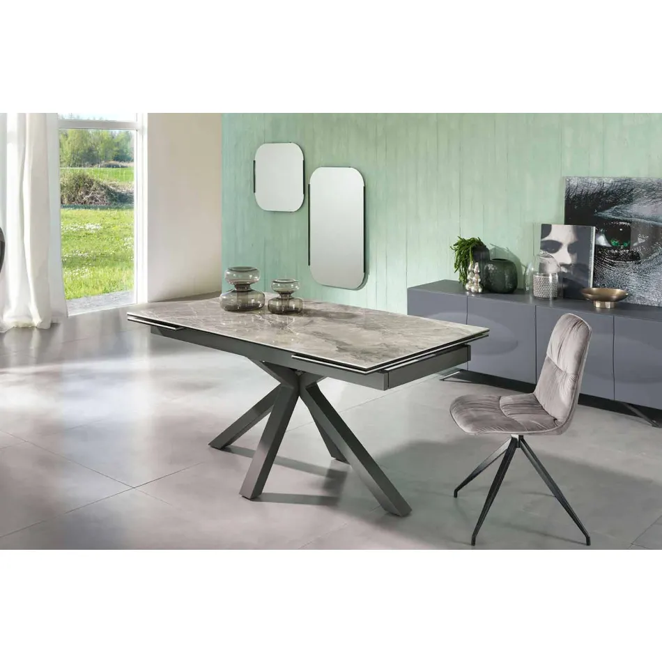 Mesa de comedor extensible hasta 240 cm en metal y cerámica - Laryssa viadurini