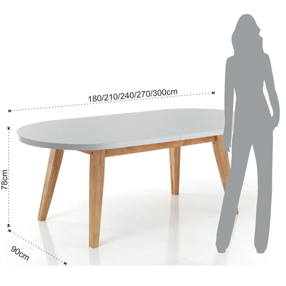 Mesa de comedor extensible hasta 270 cm en Mdf y madera maciza - Fedora viadurini