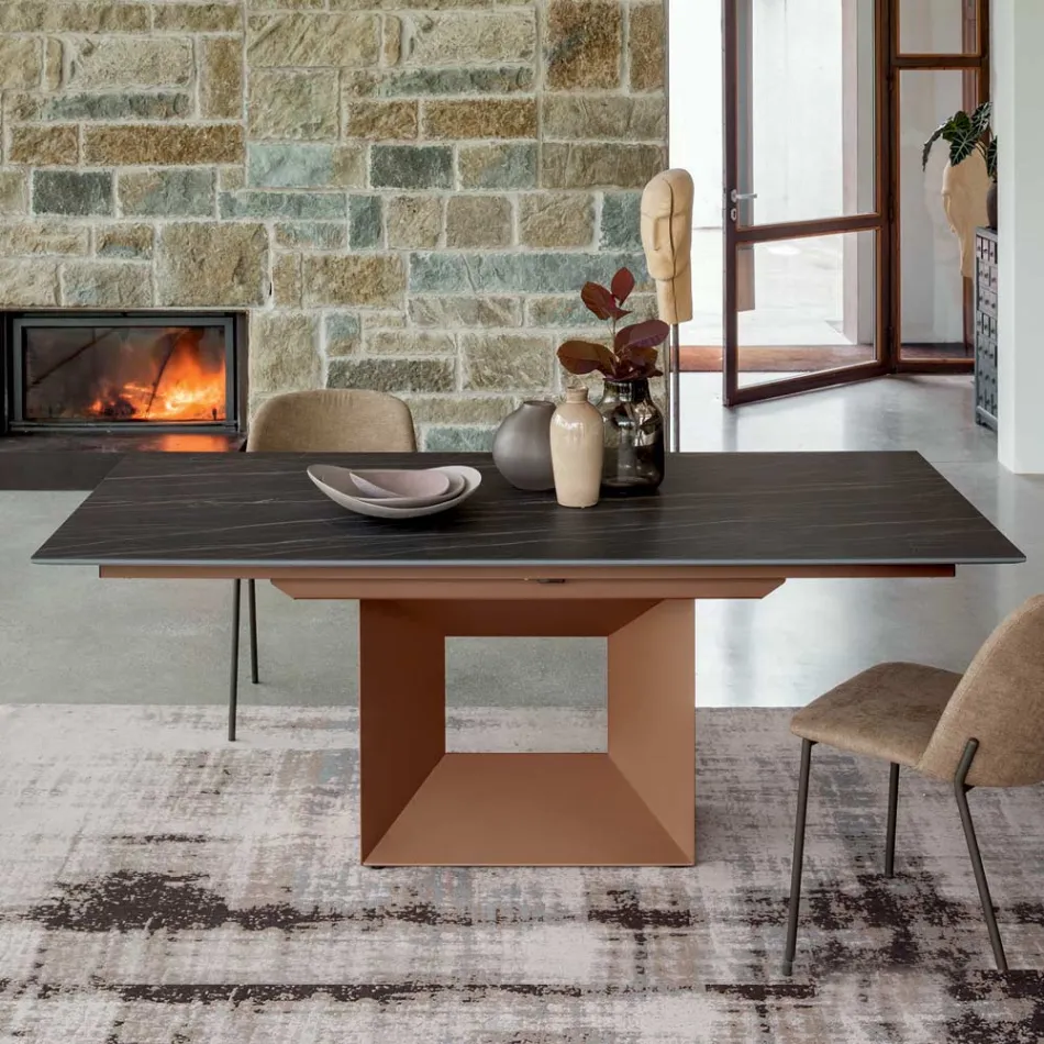Mesa de Comedor Extensible hasta 280 o 298 cm Cerámica Metal - Revia viadurini